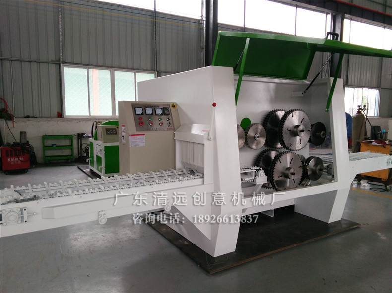 創(chuàng)意機(jī)械工廠生產(chǎn)車間新出品的圓木多片鋸，采用超薄鋸片，出材率高達(dá)80%